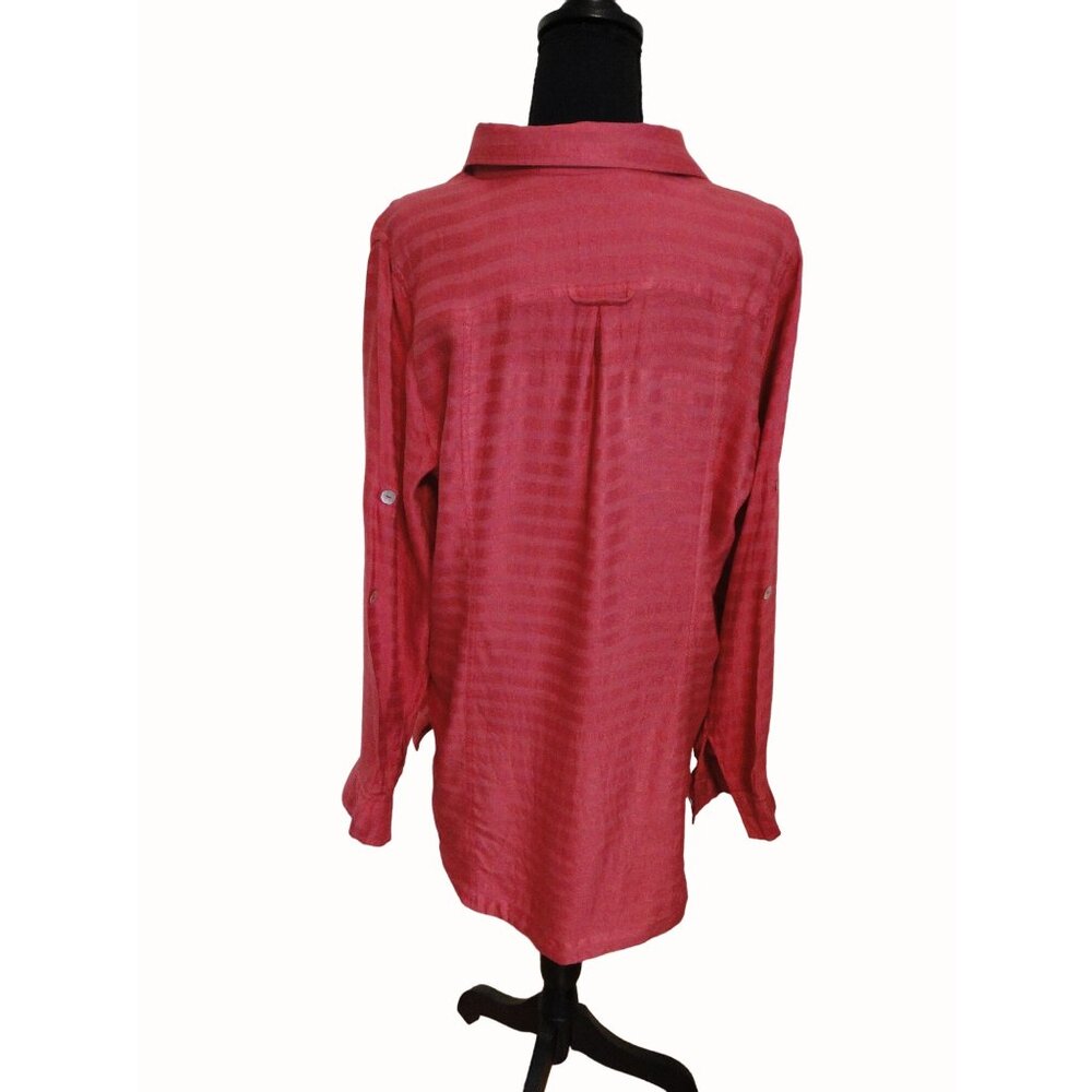 TravelSmith Womens XL Tunic Blouse Pink Button Front Pocket Rayon Linen High Low - Picture 4 of 11